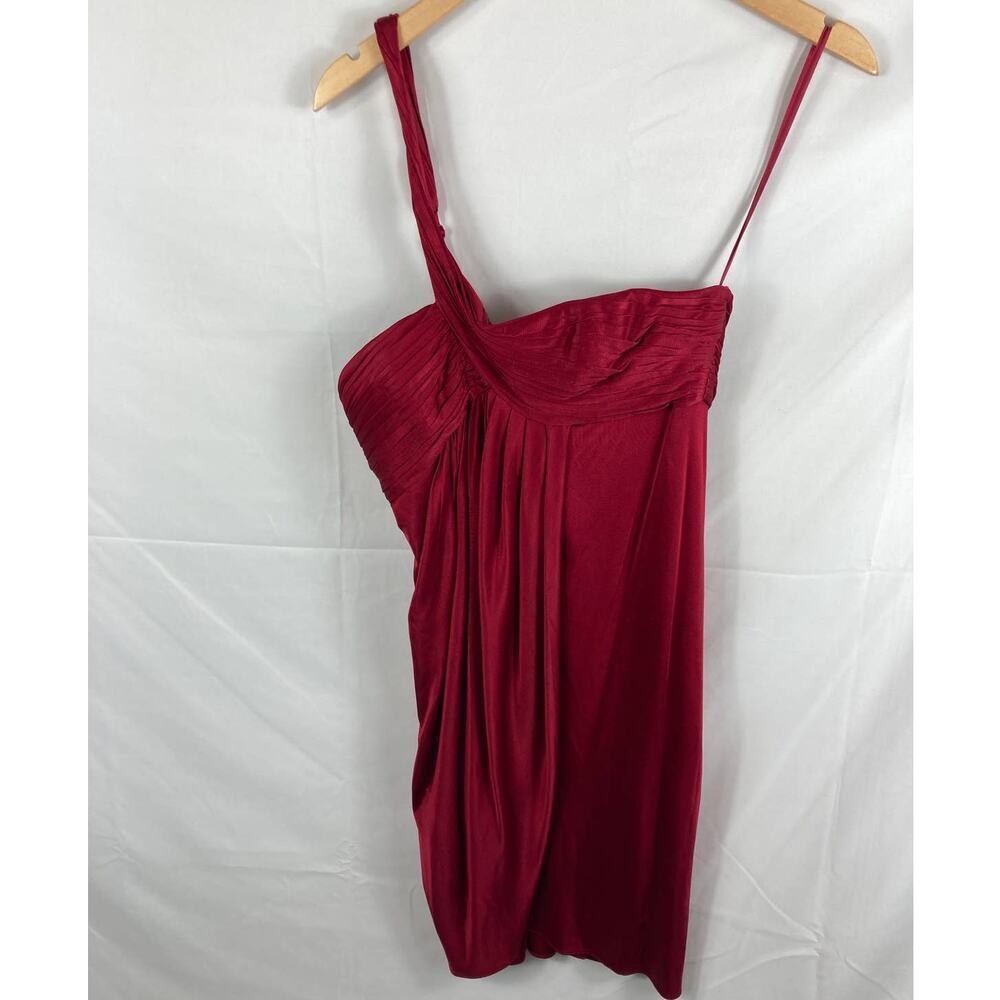 BCBGMaxazria one shoulder deep red satin cocktail dress size 6